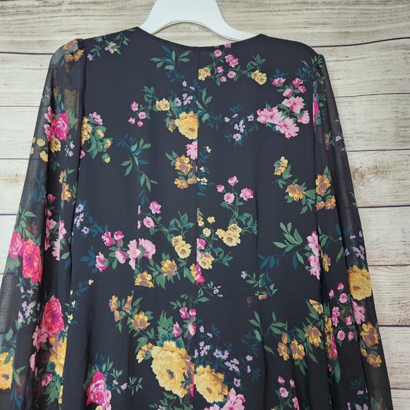 Aritzia Wilfred Womens Button Long Sleeve Black Floral Dress Size 8 - Picture 9 of 13